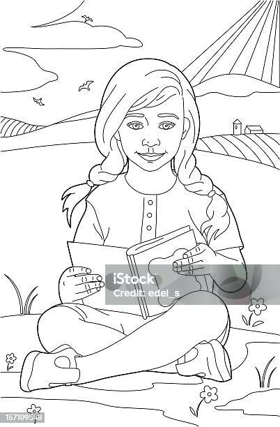 Zeichnung Mädchen Sitzt Stock Vektor Art und mehr Bilder von Bleistiftzeichnung - Bleistiftzeichnung, Buch, Illustration