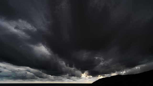 Timelapse footage of Storm clouds and rain over sea, Dark storm clouds passing video Time Lapse,High quality footage black clouds over sea background