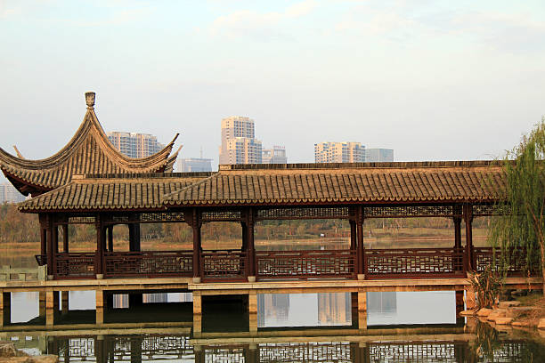 китайский павильон в озеро, ganzhou - peoples park стоковые фото и изображения