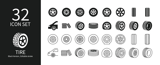 Icon set related to tires