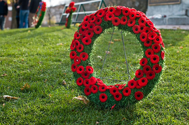 Ashburton, UK. 25 September 2025. Remembrance Day Poppies in St Andrew's Church, Ashburton
