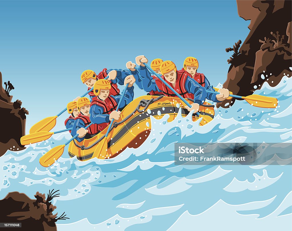 Rafting acción - arte vectorial de Rafting en aguas bravas libre de derechos