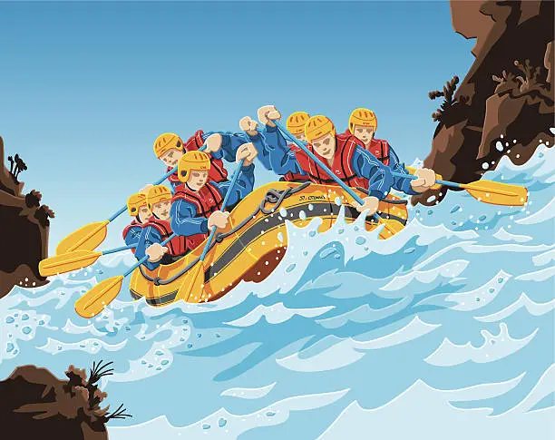 Vector illustration of Rafting Action