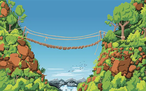 Vector illustration of Landscape Rope Bridge Gully