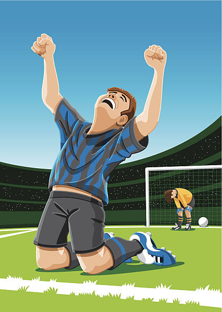jubeln fußball-spieler nach punkten ziel - soccer soccer player people ecstatic stock-grafiken, -clipart, -cartoons und -symbole
