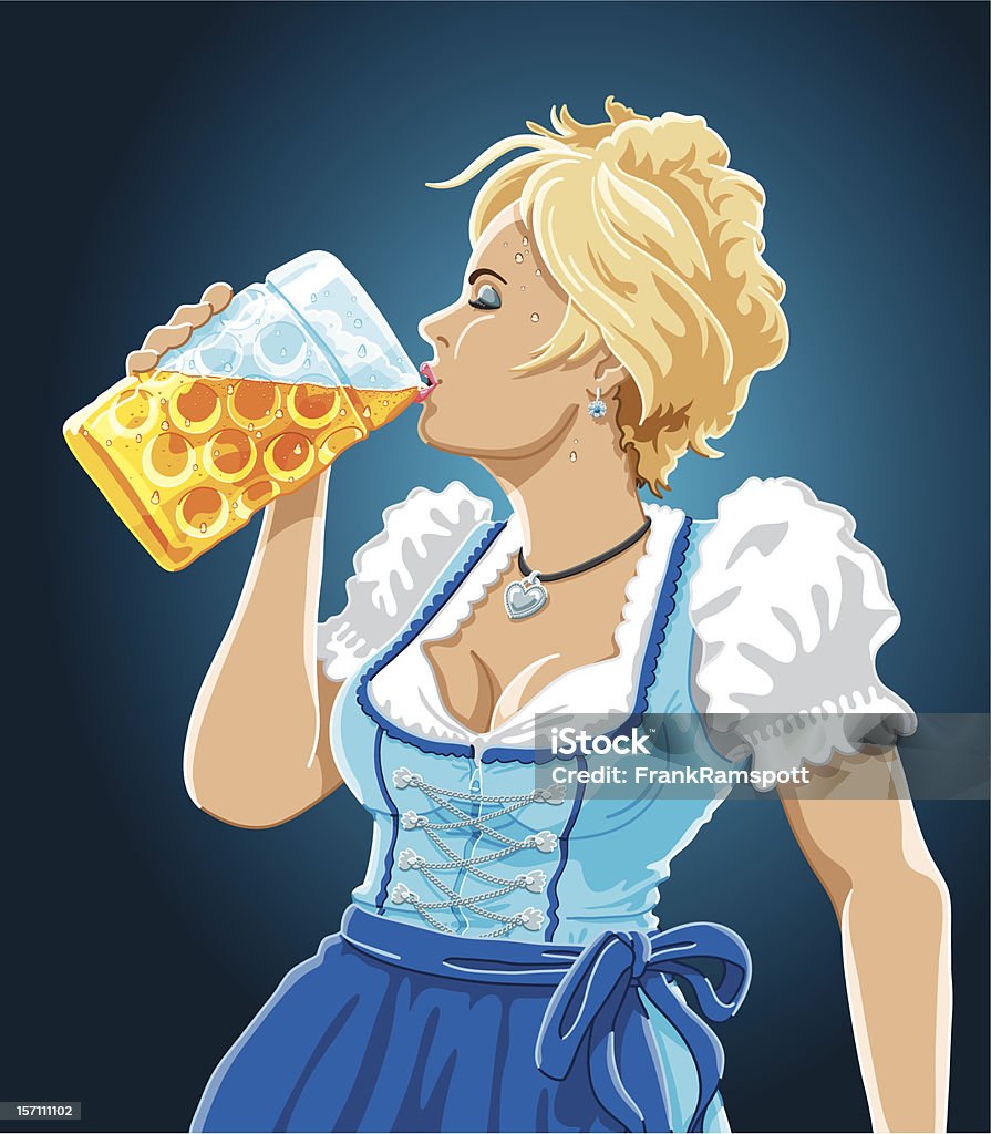 Femme buvant de la bière Oktoberfest - clipart vectoriel de Costume bavarois libre de droits