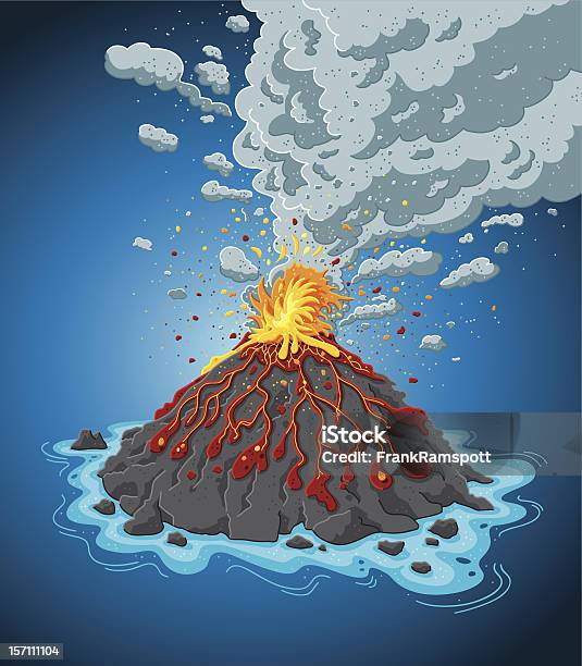 Vulcão Erupção Ilha - Arte vetorial de stock e mais imagens de Erupção - Erupção, Vulcão, Acidente Natural