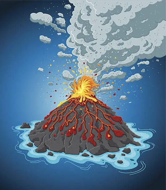Vector illustration of Volcano Island Eruption