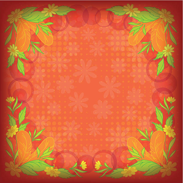 hintergrund: blätter, blumen und federn auf rot - blossom florescence flower wallpaper pattern stock-grafiken, -clipart, -cartoons und -symbole