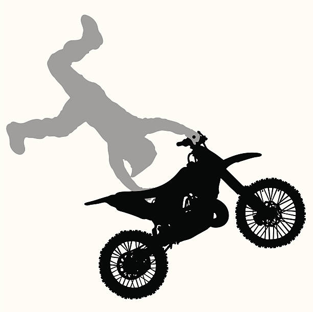 모토크로스 트릭 실루엣 - motocross motorcycle stunt bike silhouette stock illustrations