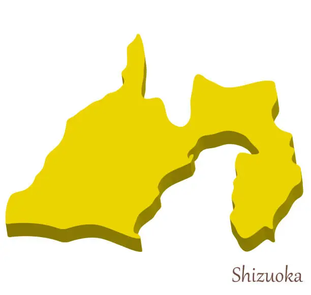 Vector illustration of Three-dimensional map of Shizuoka Prefecture, simple and stylish