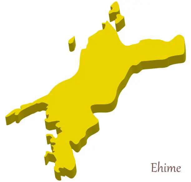 Vector illustration of Three-dimensional map of Ehime Prefecture, simple and stylish