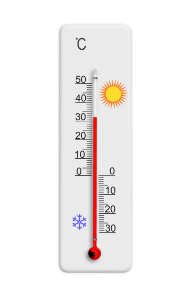 Celsius scale thermometer for measuring weather temperature. Thermometer isolated on white background. Ambient temperature plus 32 degrees