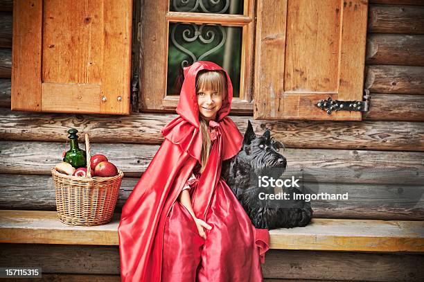 Małe Czerwone Jeżdżenie Kaptur W Przód Domek - zdjęcia stockowe i więcej obrazów Little Red Riding Hood - Little Red Riding Hood, Bajka, Opowiadać bajki