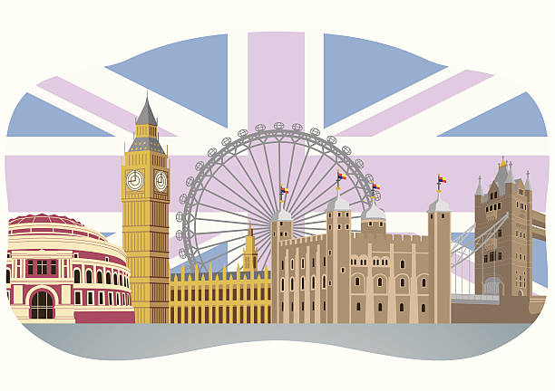London landmarks vector illustration London landmarks on a Union Jack background city of london flag stock illustrations