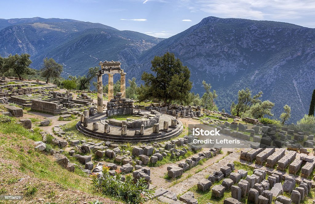 Sanctuary of Athena Pronaia, Delphi, Greece View of the Tholos at the sanctuary of Athena Pronaia, Delphi, Phocis, Greece Delphi Stock Photo