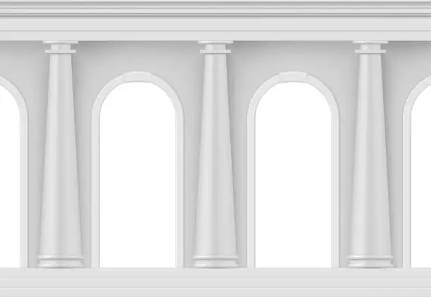 Vector illustration of Arches with columns in wall antique gates with curved pillars background realistic vector