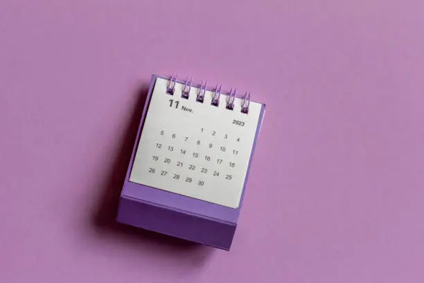 Tear-off calendar for November 2023. Desktop calendar for planning, assigning, organizing and managing each date