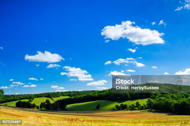 Woldingham Hill North Downs Stock Photo - Download Image Now - September, Agricultural Field, Blue