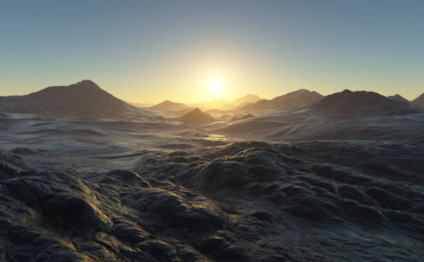 Extrasolar lava planet, covered with solidified lava. High volcanic activity. 3d illustration, created in Terragen 4