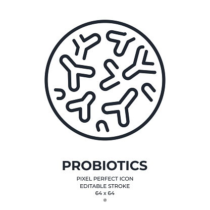 Probiotics editable stroke outline icon isolated on white background flat vector illustration. Pixel perfect. 64 x 64.