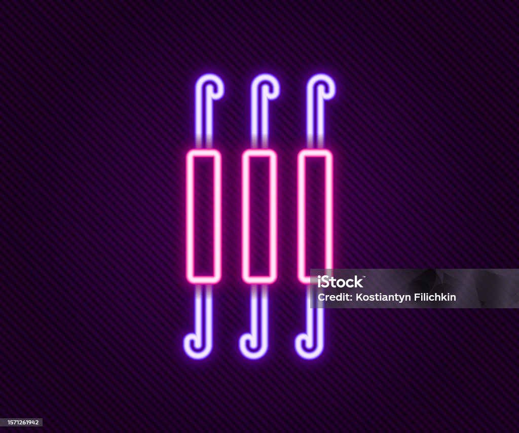 Glowing Neon Line Crochet Hook Icon Isolated On Black Background