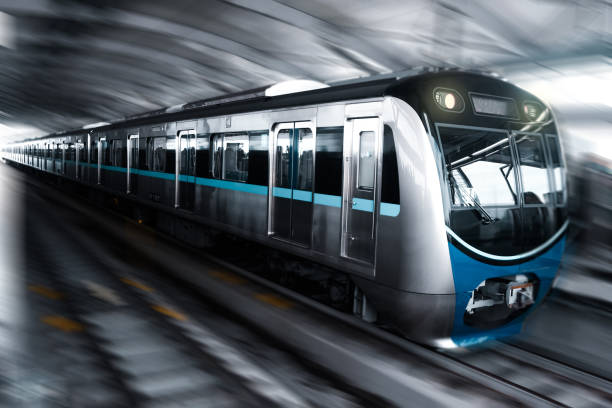 istock Modern train on the move at the station 1571263594