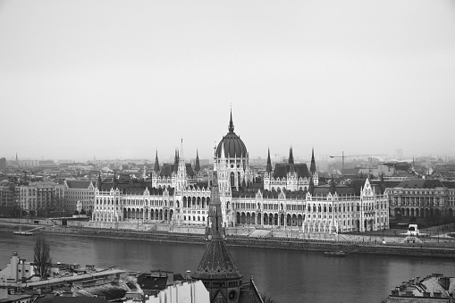 The Hungarian Parliament Building at the shore of the Danube River in Budapest, Hungary