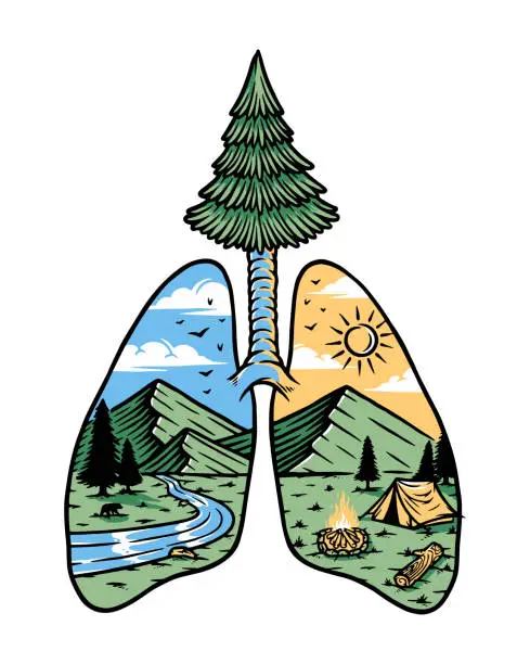 Vector illustration of mountain view inside the lung