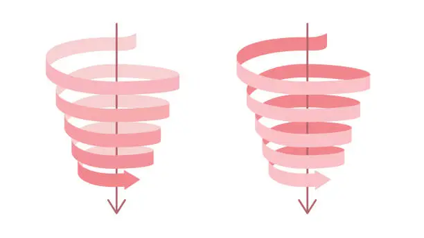 Vector illustration of Set of arrow ribbons descending in a spiral