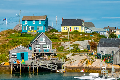 Harbour scene in the small fishing village of Peggy's Cove, Nova Scotia, Canada.