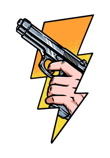 Vector illustration of hand holding gun with lightning shape