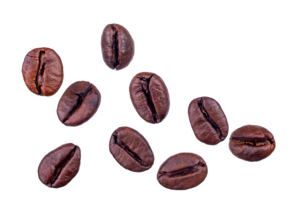 istock Coffee beans falling isolated on white background with clipping path 1571369208
