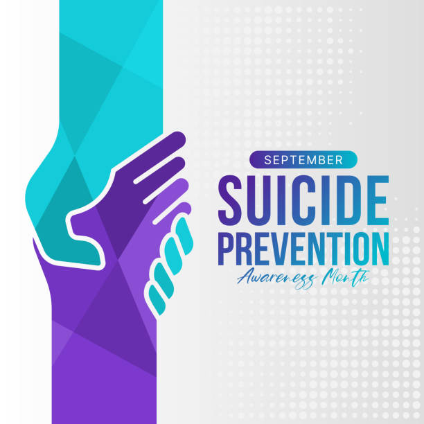 Suicide prevention awareness month text and Teal purple hand hold hand to give hope sign on dot texture background vector design Suicide prevention awareness month text and Teal purple hand hold hand to give hope sign on dot texture background vector design suicide stock illustrations