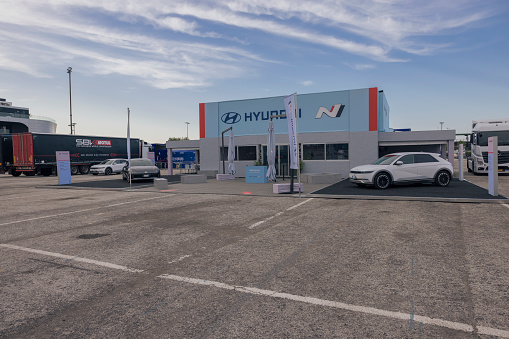 Misano Adriatico, Italy - June 1, 2023: preparations for a racing cup in Misano Adriatico paddock motorsport, no people are visible.