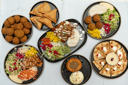 top down view of middle eastern mixed food