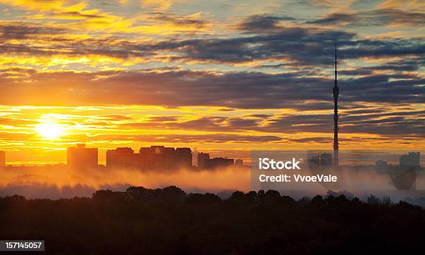 Mattina Presto Giallo Scuro Alba Città - Fotografie stock e altre immagini di Alba - Crepuscolo - Alba - Crepuscolo, Albero, Ambientazione esterna