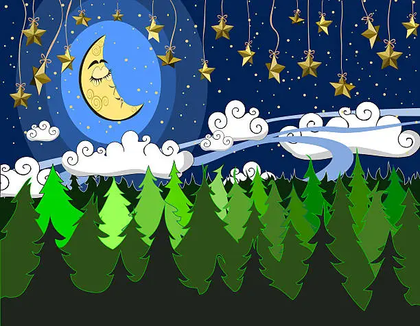 Vector illustration of Night in the forest