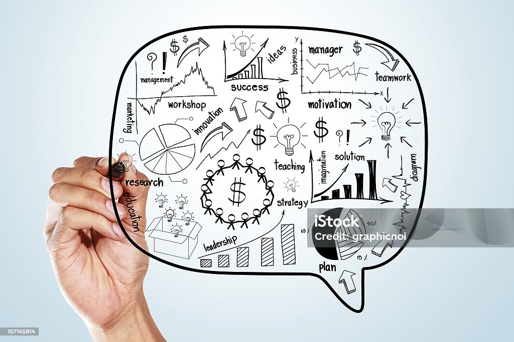 Drawing business plan concept idea Drawing business plan concept idea on whiteboard Abstract Stock Photo