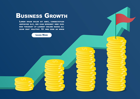 Business growth concept. A pile of money represents the growth and success of the business. A pile of money symbolizes wealth, income and increased financial stability. Vector illustration eps10.