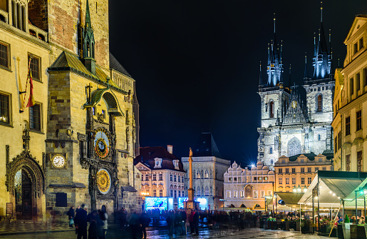 Prague, Czech republic, October 2021 - The installation which is part of Signal festival on Staromestske namesti