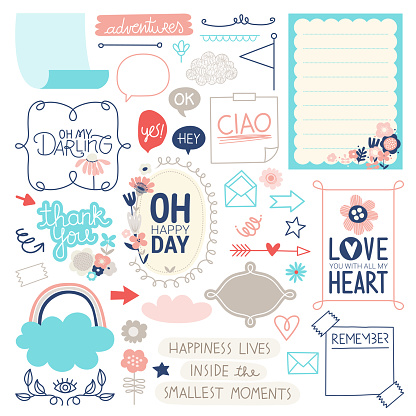 istock Back to School Bullet journal hand drawn element Set. Full Vector Illustrations Collection 1571470938