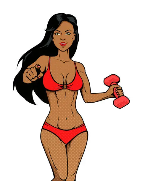 Vector illustration of Fitness woman. Fitness activities contribute to strong and toned physique Fitness exercises, such as lifting dumbbells,