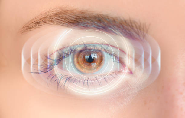 istock Close up of an eye and vision test 1571500140