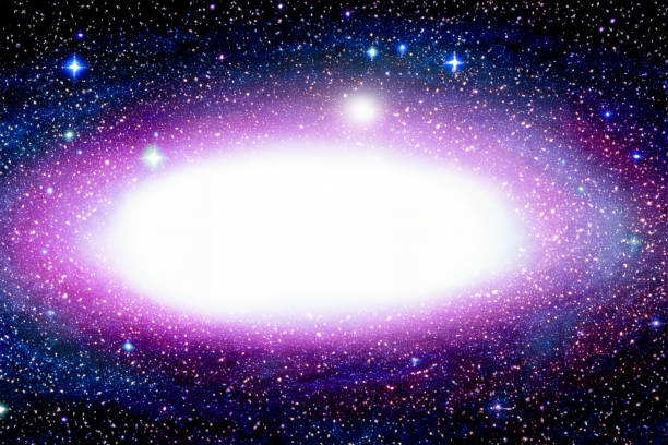 The image shows a planetarium of a constellation system with a large elliptical cluster of glowing radiance with copy space.