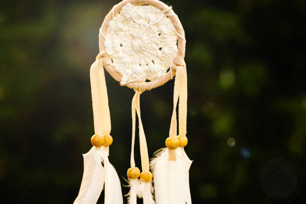 istock Dreamcatcher sunset , with white feather thread and beaded string. Handmade Dreamcatcher. 1571512025