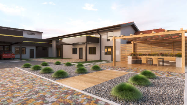 istock Courtyard. Garden. Exterior design. Architectural Visualization. 3D Render.  Stock Photo 1571531310