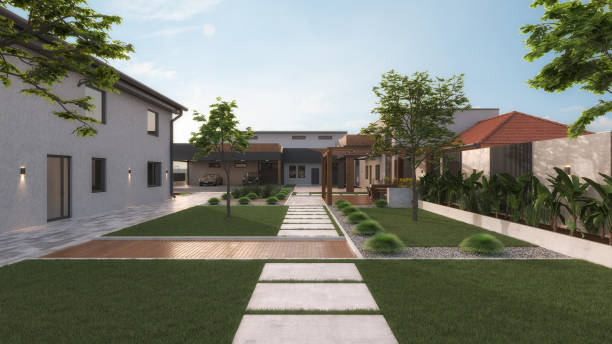 istock Courtyard. Garden. Exterior design. Architectural Visualization. 3D Render.  Stock Photo 1571531879