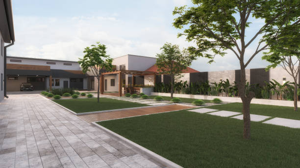istock Courtyard. Garden. Exterior design. Architectural Visualization. 3D Render.  Stock Photo 1571531917