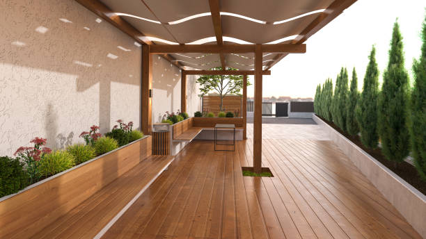 istock Courtyard. Garden. Exterior design. Architectural Visualization. 3D Render.  Stock Photo 1571533075